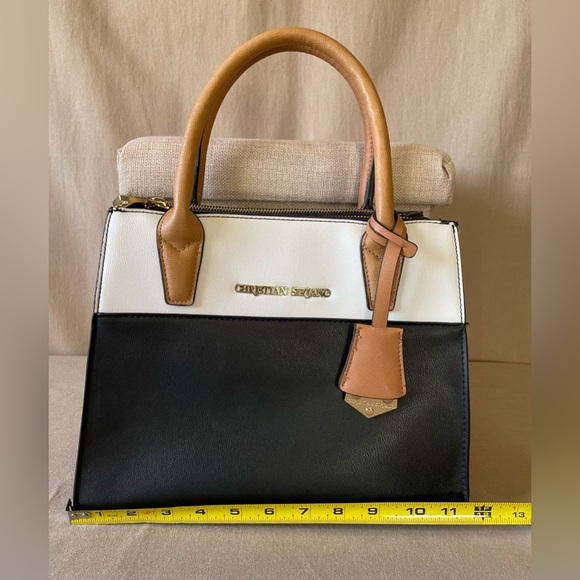 Christian Siriano Black and White Satchel with Tan Handles - Picture 12 of 13